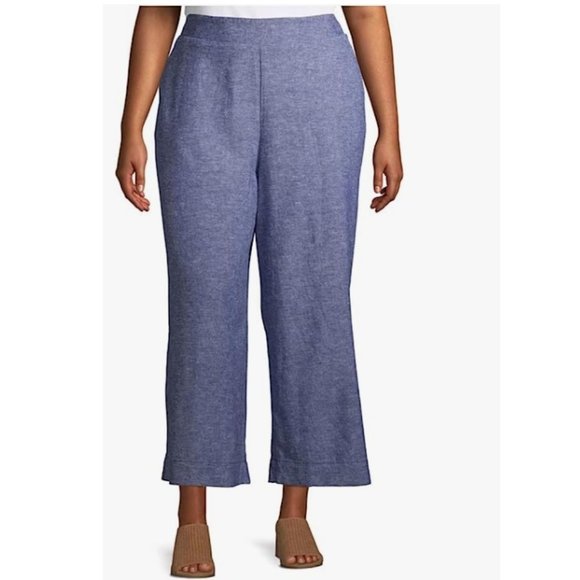 Terra & Sky Womens Wide Leg Linen Crop Pants- Indigo Chambray Size 0X  1X  NWT - Picture 1 of 1